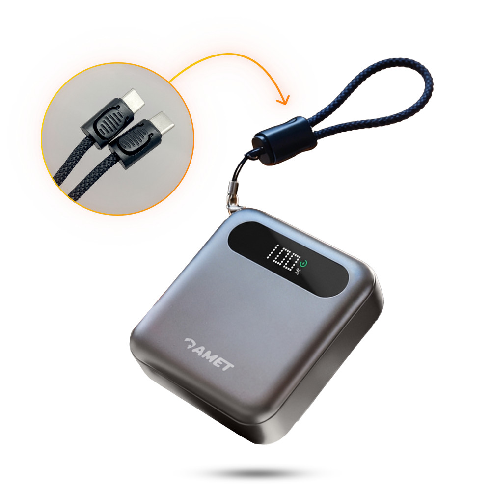 Power Bank Amet Power Max 10000mAh Carregador Portátil Carregamento Rápido Display Digital USB-C