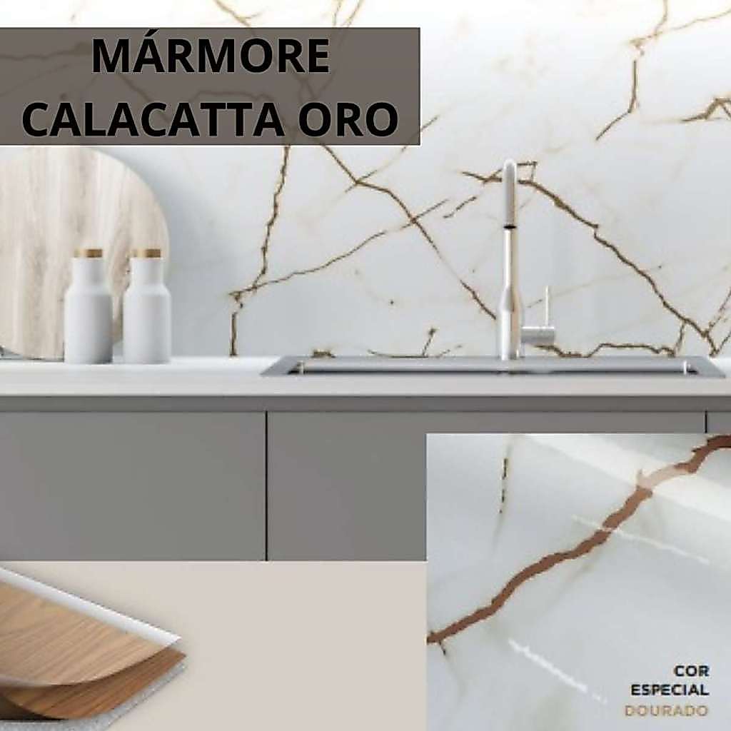 Adesivo Lavável Para Banheiro, Moveis, Pias, Paredes Mármore Calacatta Oro- 60cm de largura