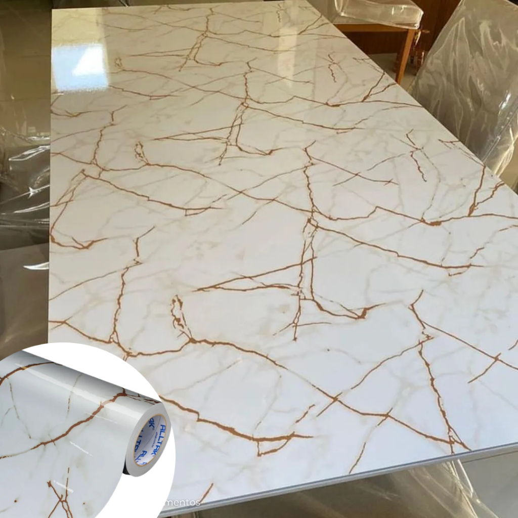 Papel de Parede Adesivo Lavável - Mármore Calacatta Oro Alltak - Brilho 1m x 1,22