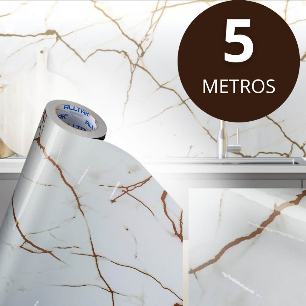 Envelopamento Autocolante Pedra Calacatta Branco C/ Rose 3m