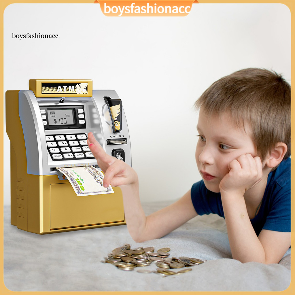 Kids Atm Piggy Bank Toy with Card – Electronic Password Cash Coin Saving Educational Automatic Money Box for Toddlers