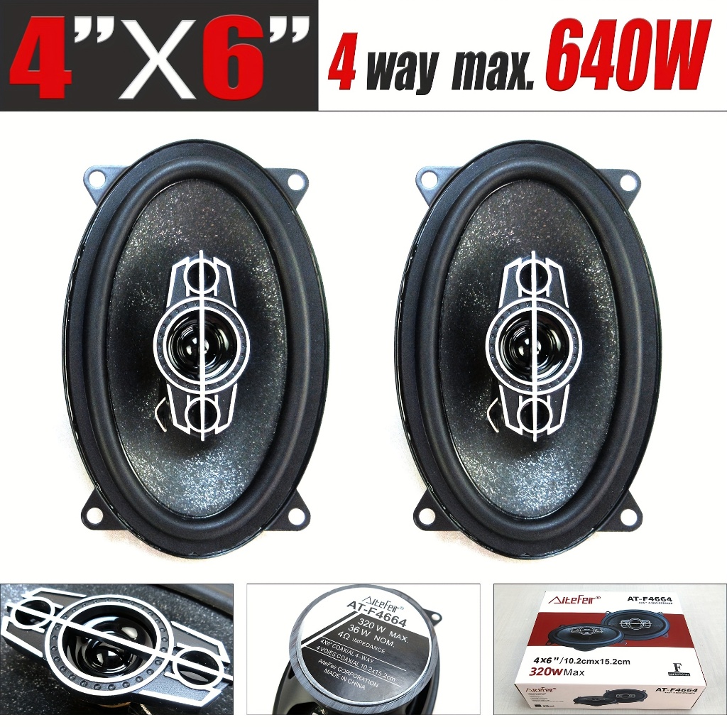 Aitefir AT-F4664 4x6 Polegada Alto-Falantes Coaxiais De 4 Vias Para Carro 640W Max 2PCS Falante Oval De Áudio De Gama Co