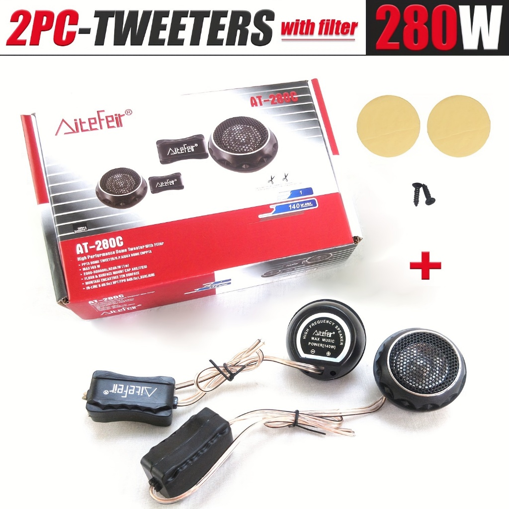 Aitefir AT-280C 2pcs Tweeter De Carro 280W Max Silk Film Dome Alto-Falante De Alta Frequência Com Capacitor De Filtro Pa