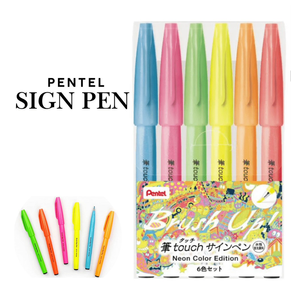 Caneta Brush Sign Pen Estojo com 6 Cores Neon