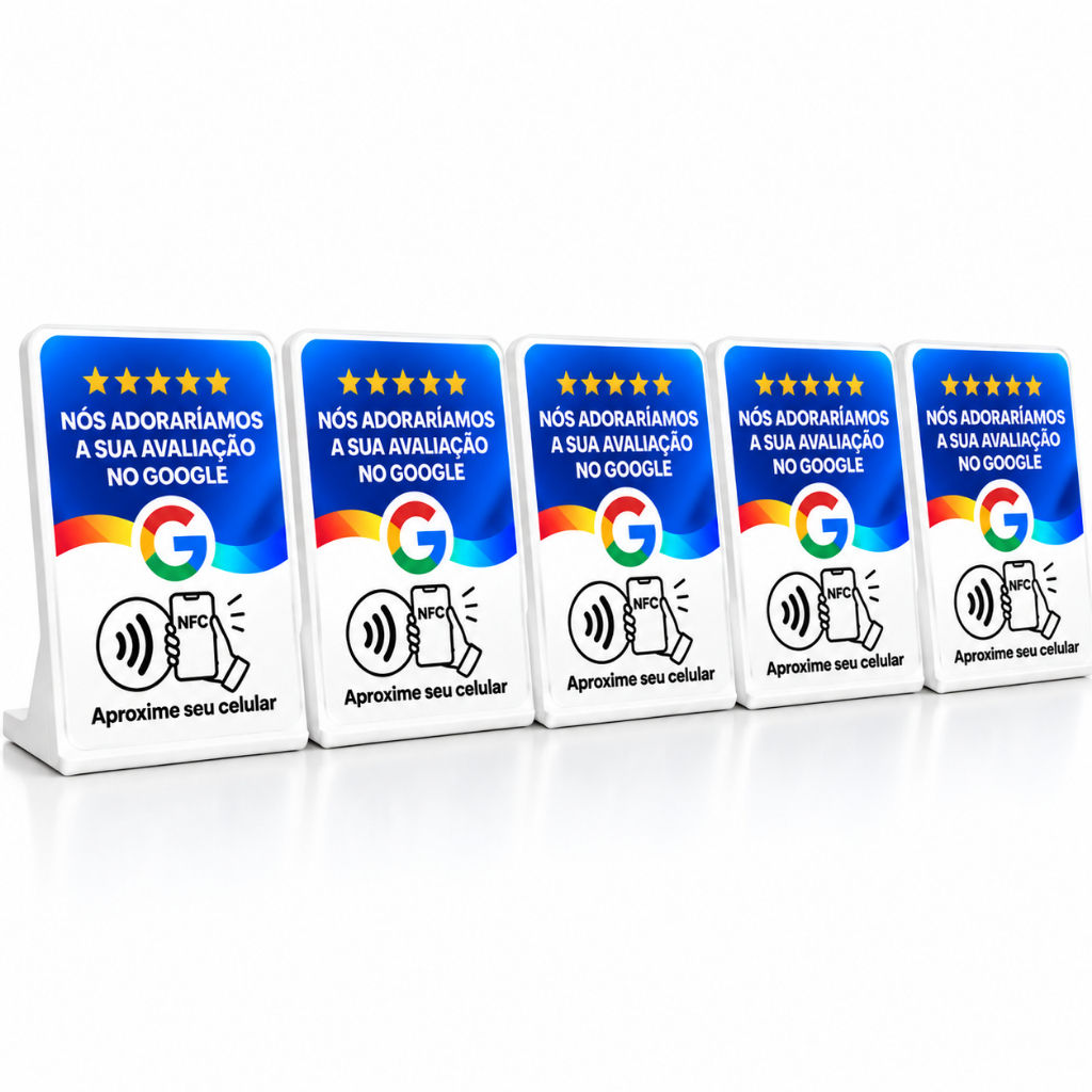 Kit 5 Placas Avaliação Google NFC Display de Balcão 12x15cm Aproxime o Celular Impressão 3D
