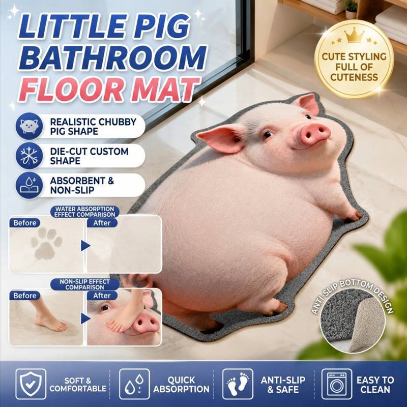 [Material de Diatomita] JMY - Pig Pattern Absorbent, Non-Slip Diatom Mud Shaped Bathroom Mat Tapete de Banheiro/Decoraçã