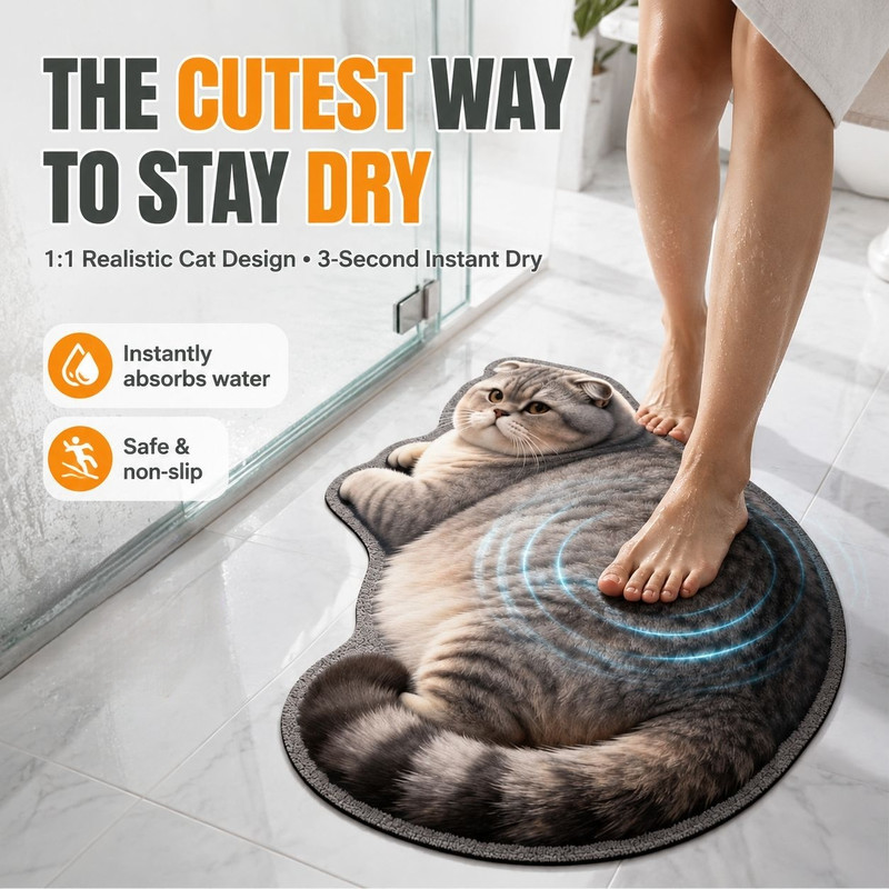 [Anti-Slip Design] JMY-Cat Diatom Mud Absorbent Bathroom Mat/Non-Slip/Durable/Waterproof