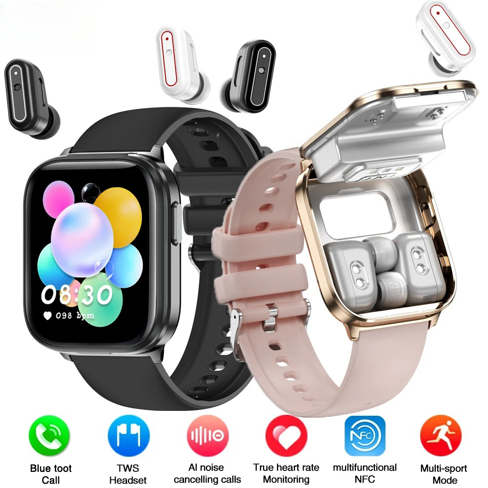 Smart Watch Earphone Men TWS 2 in 1 Wireless Bluetooth Call Headset Heart Rate Sport Music Earbuds Women Smartwatch