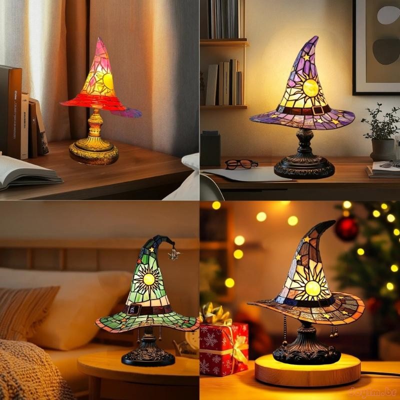Witch Hat Table Lamp USB Powered Mysterious Halloween Nightlight Decors
