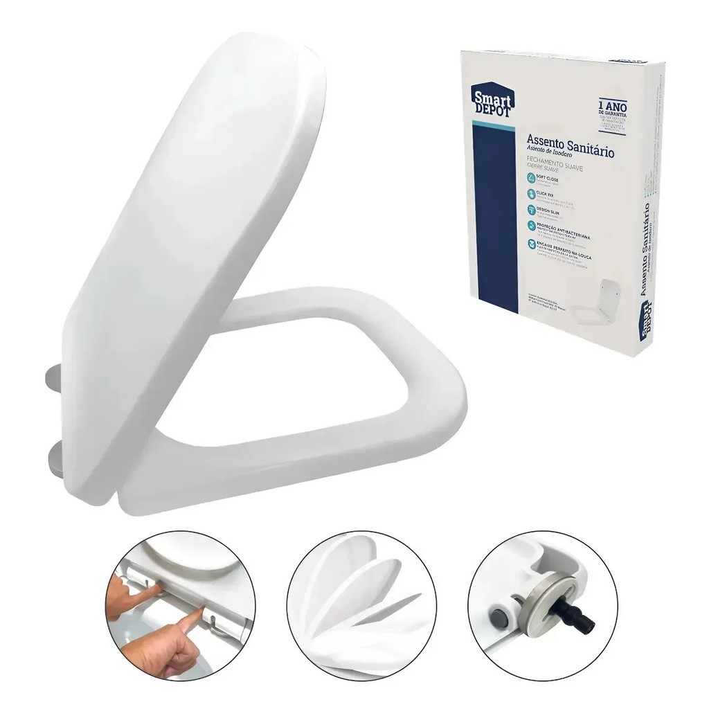 Tampa De Assento Vaso Sanitario Quadrado Smart Depot Branco