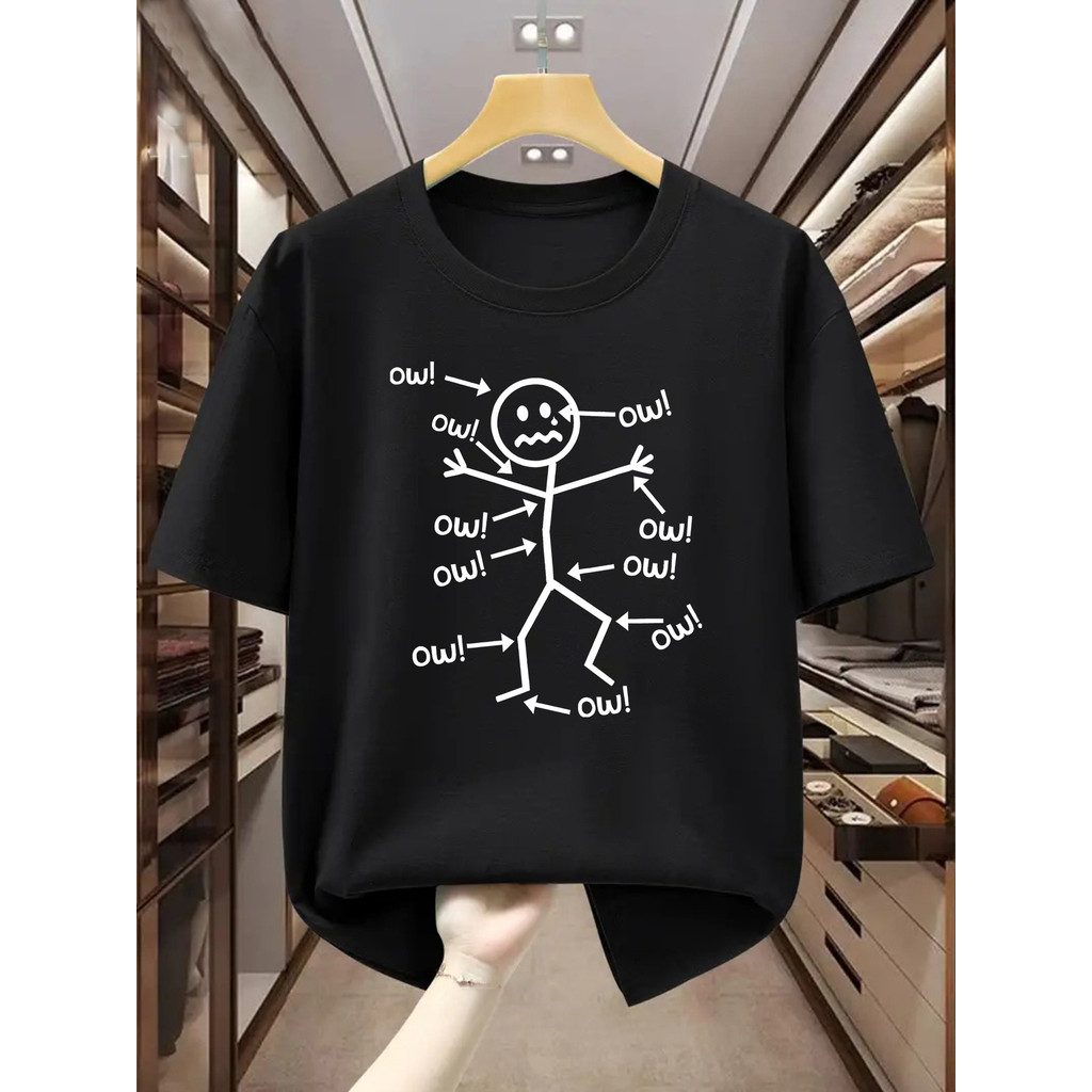 Camiseta 2026 T-shirt Camiseta Plus Size Masculina Figura Palito Dor Ow Estampa Divertida Confortável Estilosa Verão