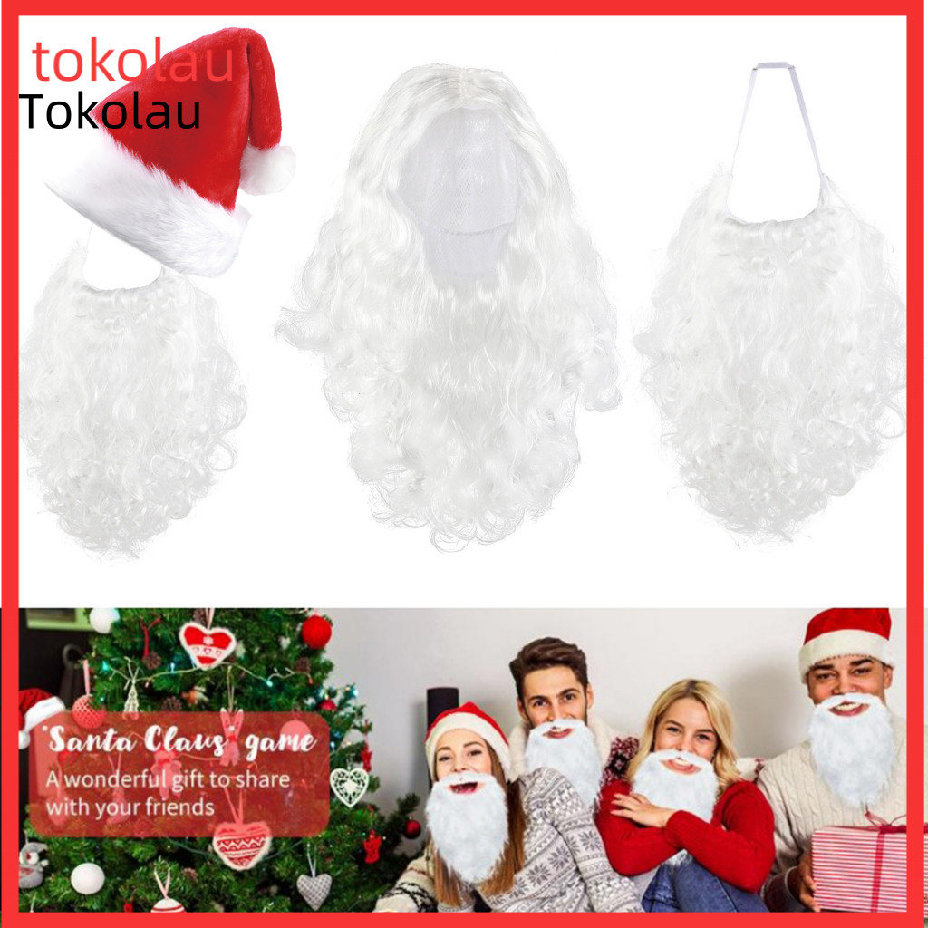 Authentic Santa Wig Beard Set Claus White Curly Christmas Costume Style Cosplay for Holiday Party Xmas Dress Up