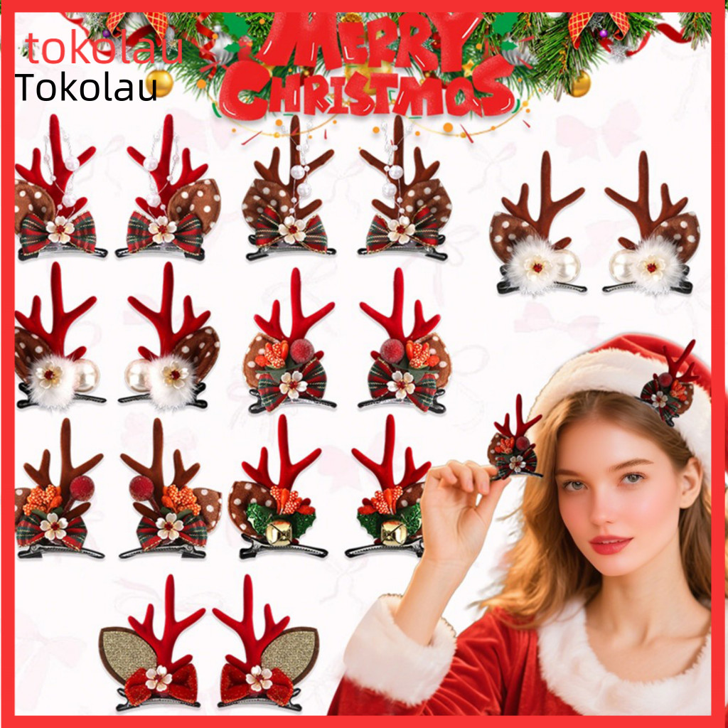 Hairpin with Metal Clip Christmas Hairpins for Women Girls Holiday Antlers Design Faux Pearls and Plush Balls Festive Ha