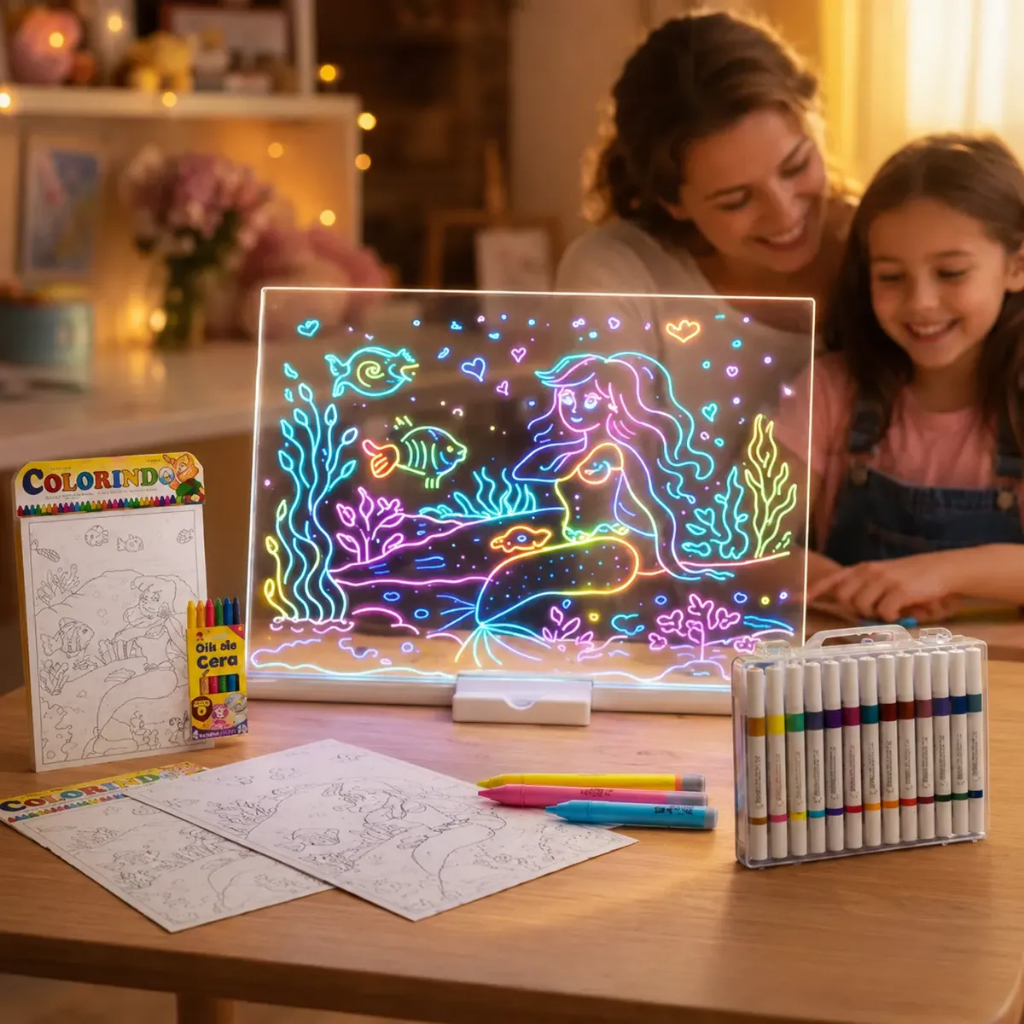 Lousa mágica led acrilica para desenhar canetinha neon custom kids