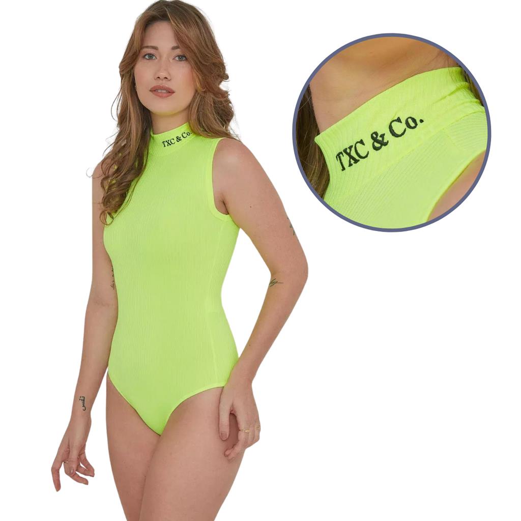 Body Canelado Country Feminino Custom TXC Original Amarelo Neon Bordado