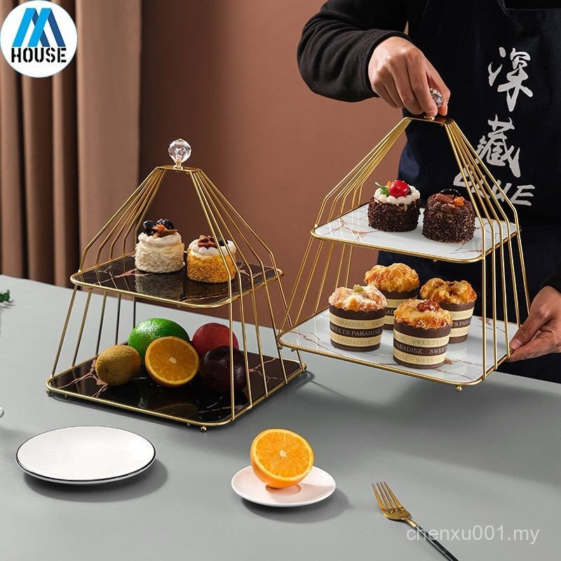 Suporte Para Bolo Cesta De Frutas Prato De Sobremesa De 2 Camadas Nordic Creative Light De Luxo Rack Lanche Festa Marmor