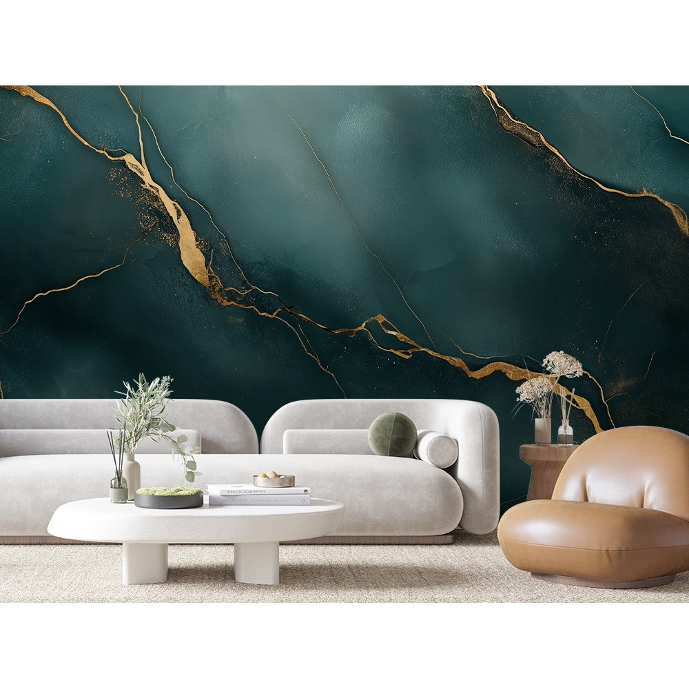 Papel Parede Vinilico Mármore Green Lux Premium Aurum Marble