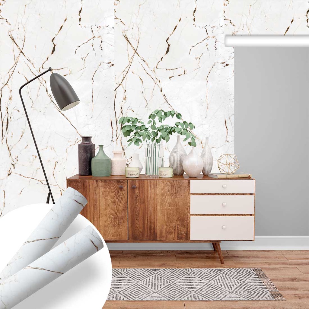 Papel de Parede Mod 8 Marble Antique White Lux Vinilico