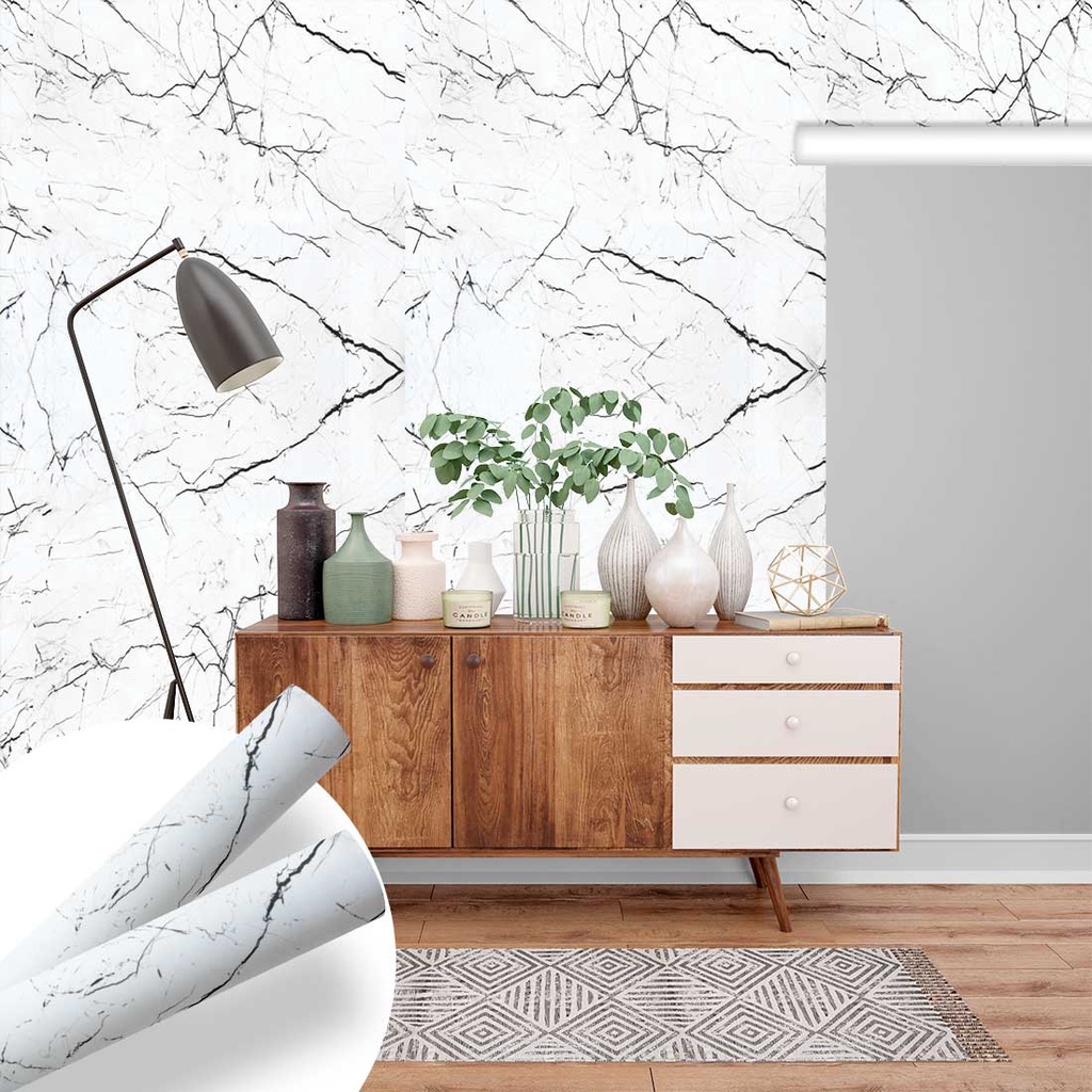 Papel de Parede Mod 6 Marble Carrara Obsidiano Vinilico