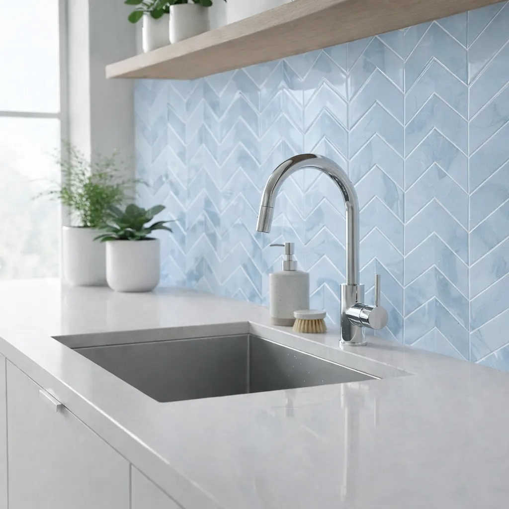 Pastilha Adesiva Resinada Espinha De Peixe Marble Azul