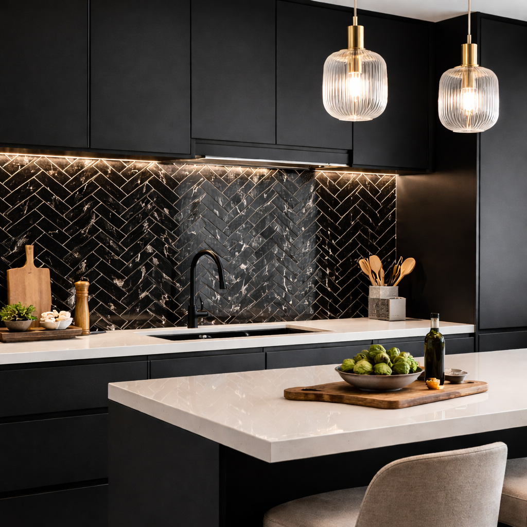 Pastilha Adesiva Resinada Espinha De Peixe Marble Preta