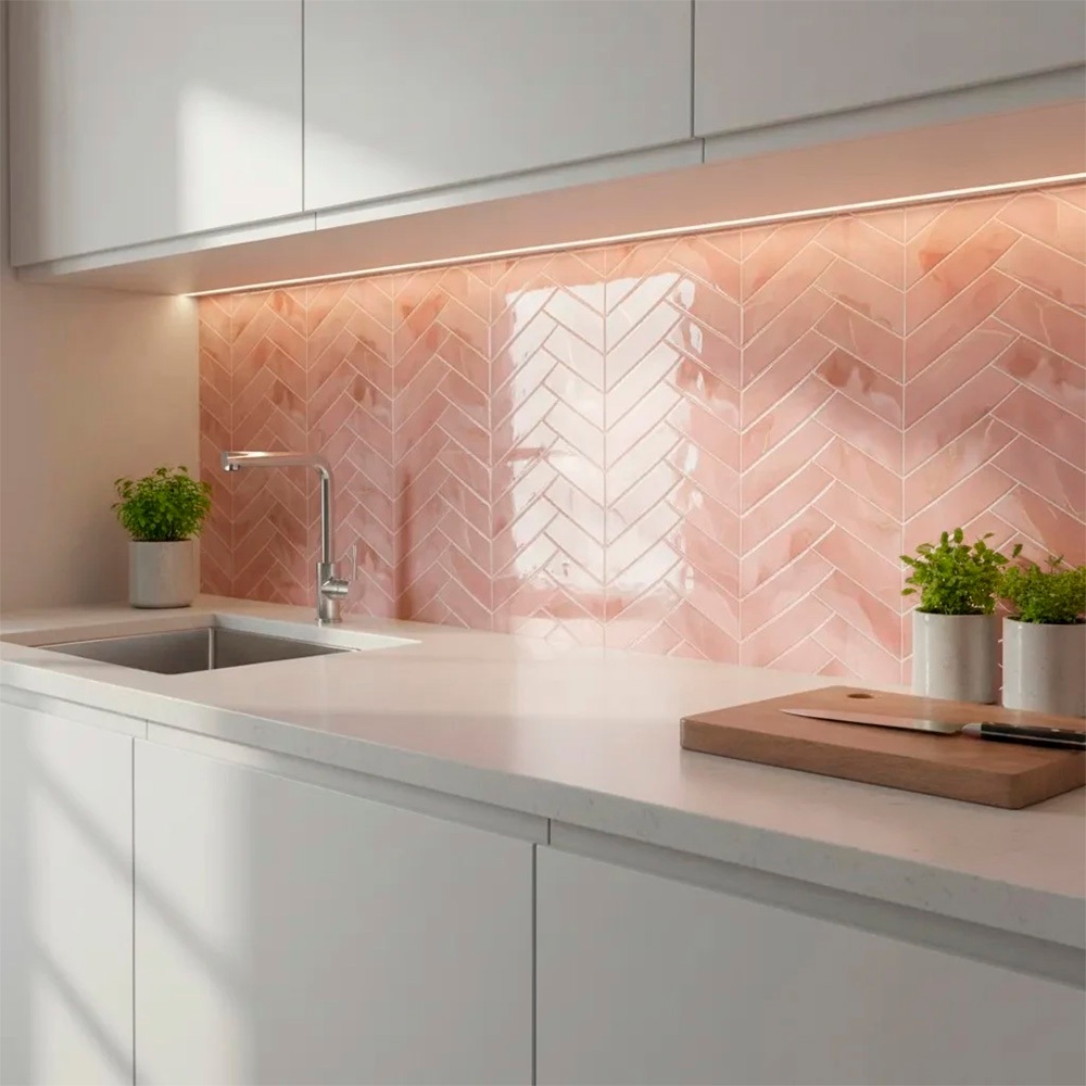 Pastilha Adesiva Resinada Espinha De Peixe Marble Goiaba Kit 5 Placas