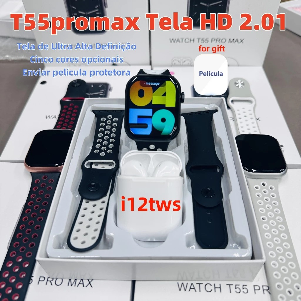 Smartwatch T55 Pro Max Relógio Inteligente Com 4 Fones De Ouvido Venda Quente Conjunto 2 Alças Alto-Falante Chamada Blue