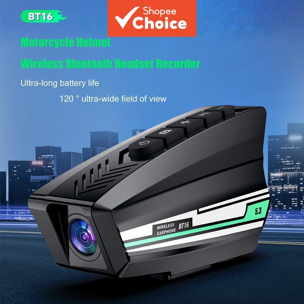 Capacete de motocicleta, interfone Bluetooth BT16 à prova d'água, controle de voz, fone de ouvido sem fio, com câmera