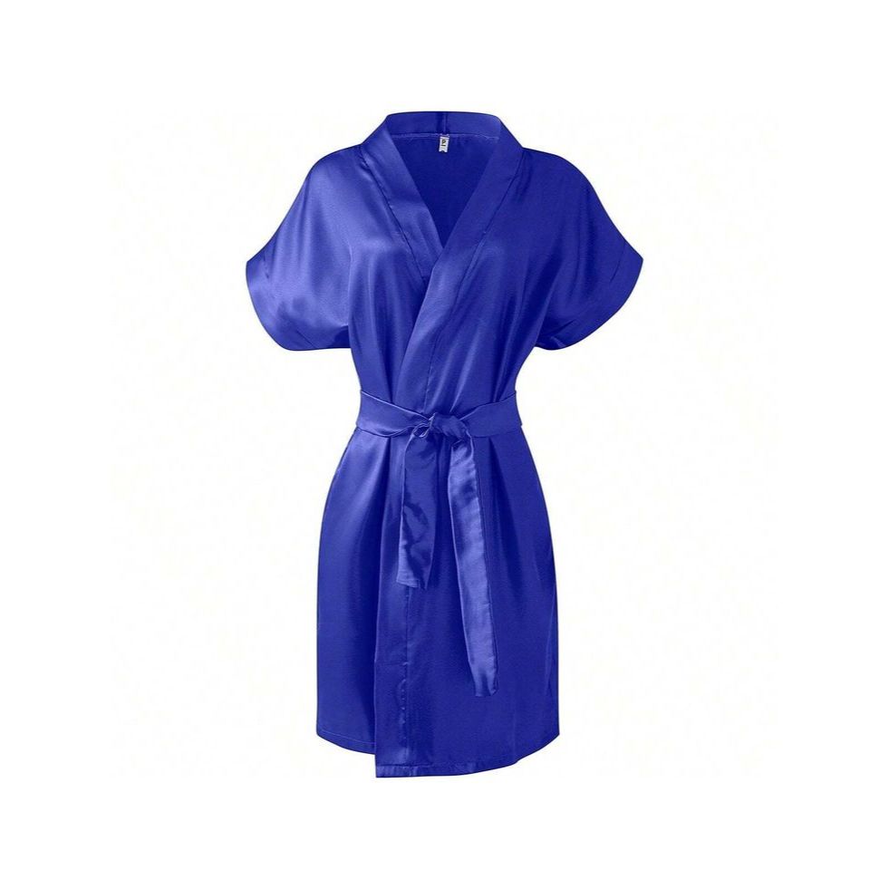 Robe de Cetim Azul - Manga Curta Perfeito para Presente ou Making Of |