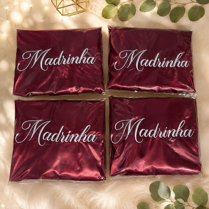 KIT MADRINHAS - Robe Roupão de cetim bordado MADRINHA para casamento Making of