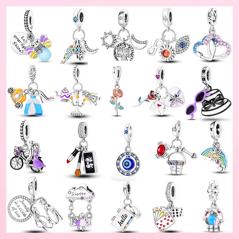 Lindo Olhos Azuis Rosa Glowworm Rose 925 Sterling Silver Charms Fit Pulseira Original Feminina Diy Ocean Infinity Bead For Pendant Necklace Gift Making