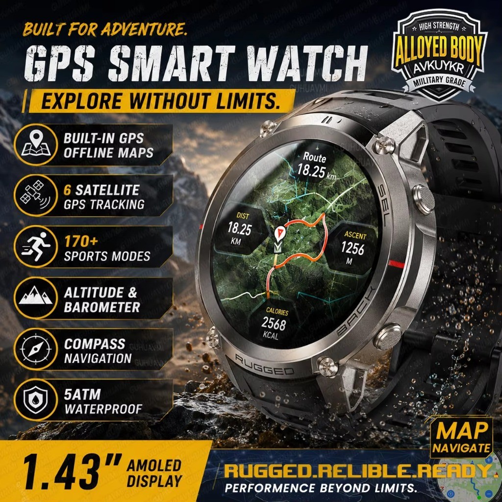 Novo Robusto GPS Esporte Smartwatch 1.43 