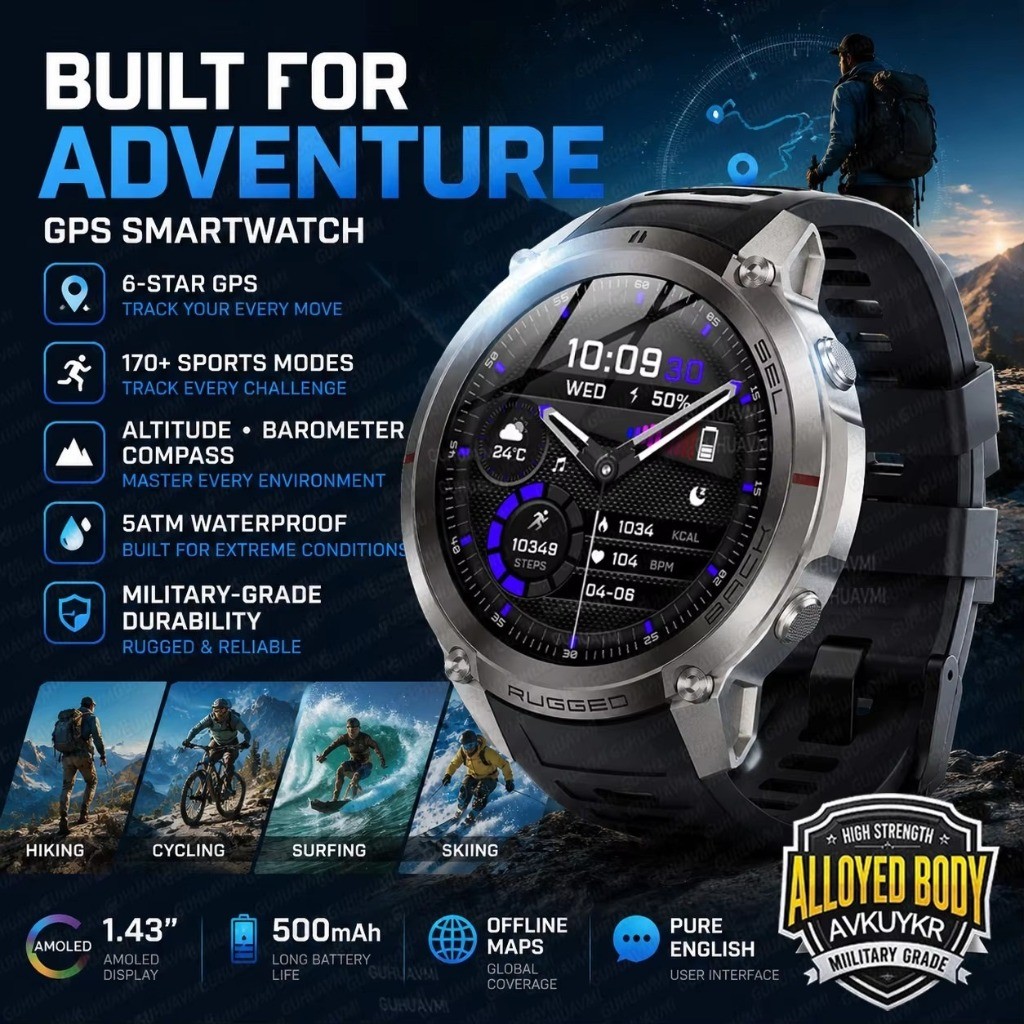 Novo Robusto GPS Esporte Smartwatch 1.43 