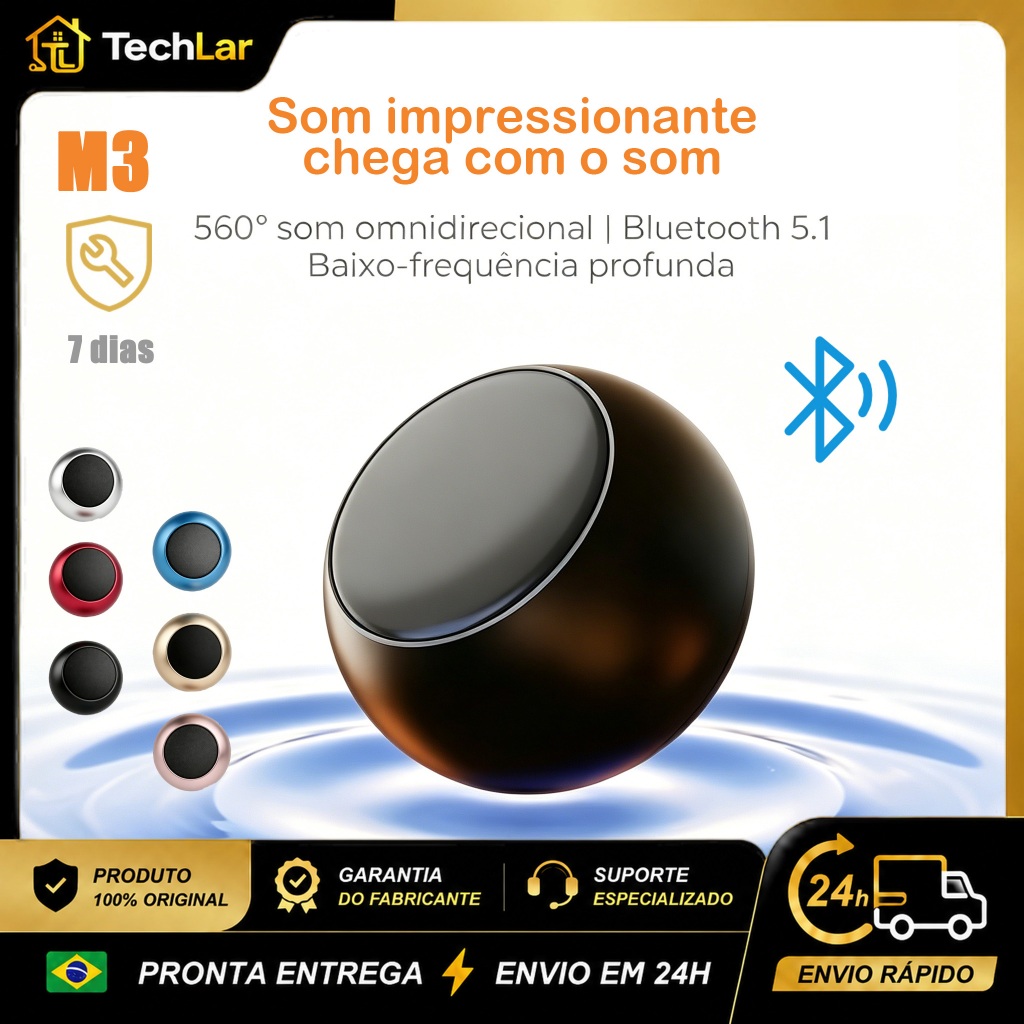 Caixa de Som Bluetooth M3 5W Portátil, Bateria 500mAh, USB, para Celular e Notebook
