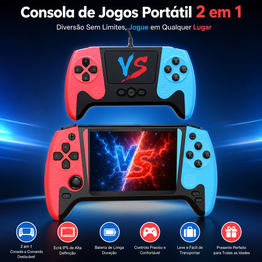 Console de Jogos Portátil 2‑em‑1, 500 Jogos Clássicos, Tela 3,5