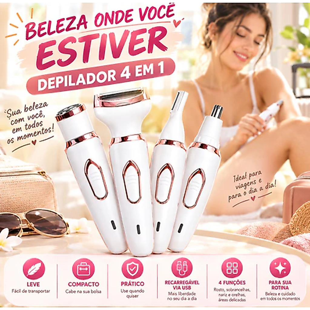 Aparador de Pelos Feminino 4 em 1 USB 500mAh SIMPLUS
