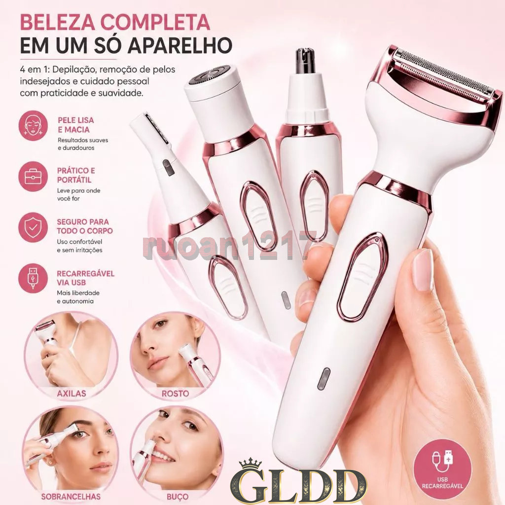 Aparador Feminino 4 Em 1 Recarregável USB Depilador Sobrancelha Nariz Axila Corpo 500mAh