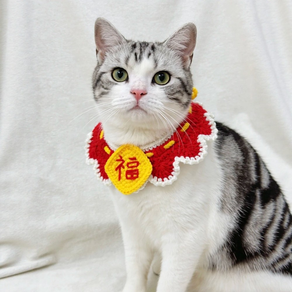 Ano novo Fuzi gato babador lã mão-malha Pet gato colar babador de malha pacote de Material diy