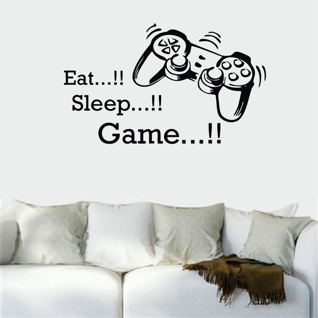 Adesivo De Parede Jogos  Eat Sleep Game Papel de Parede Gamer Decoração Quarto