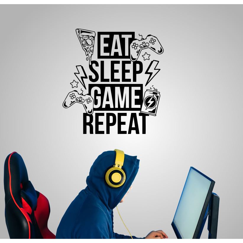 Adesivo parede Gamer - EAT SLEEP GAME REPEAT