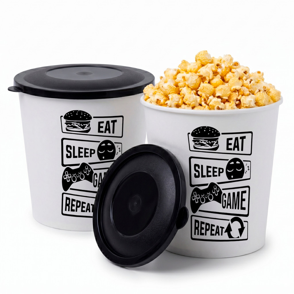 Balde de Pipoca Com Tampa 2,6L Eat Sleep Game Repeat