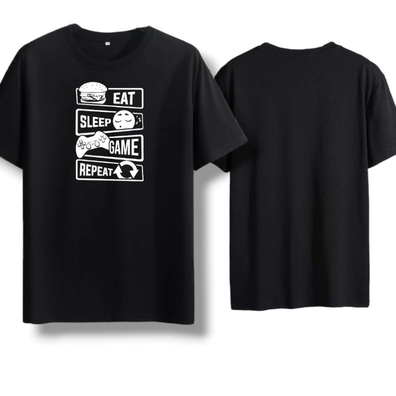 Camiseta Masculina Eat Sleep Game Repeat Camisa Algodão Frases Comer Dormi Jogar Videogame Adolescentes Tumblr