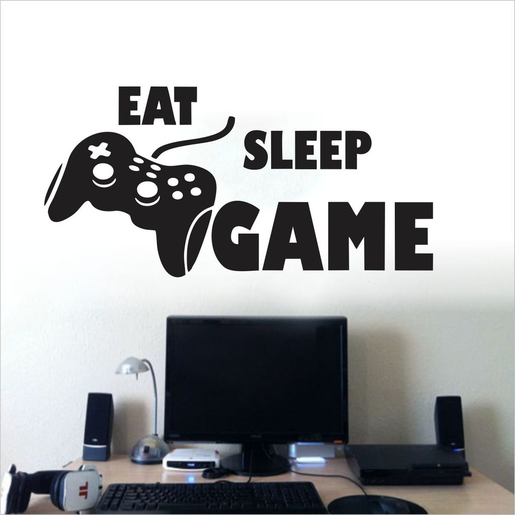 Adesivo de Parede Quarto Gamer Eat Sleep Video Game Pc