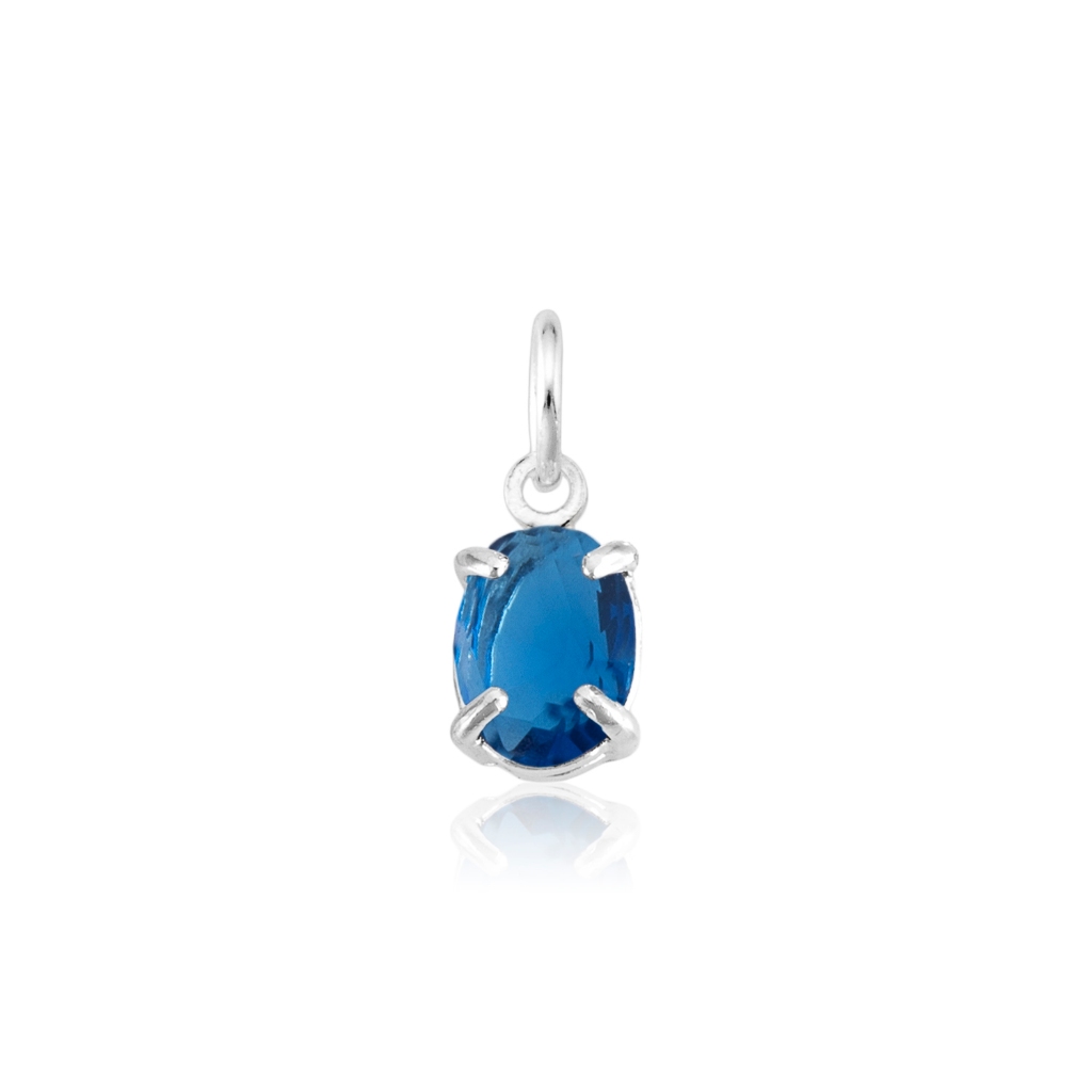 Pingente Pedra Oval Glass Safira Prata 925 ✨