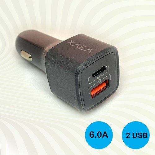 Carregador Veicular para Celular XAEA Speed Portas USB e USB Tipo-C 6.0 Amperes Ultra Rápido