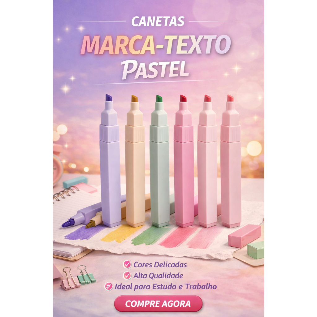Kit Marca Texto Square 5 Cores Pastéis 7 unid.- Suavidade e Estilo para Seus Destaques