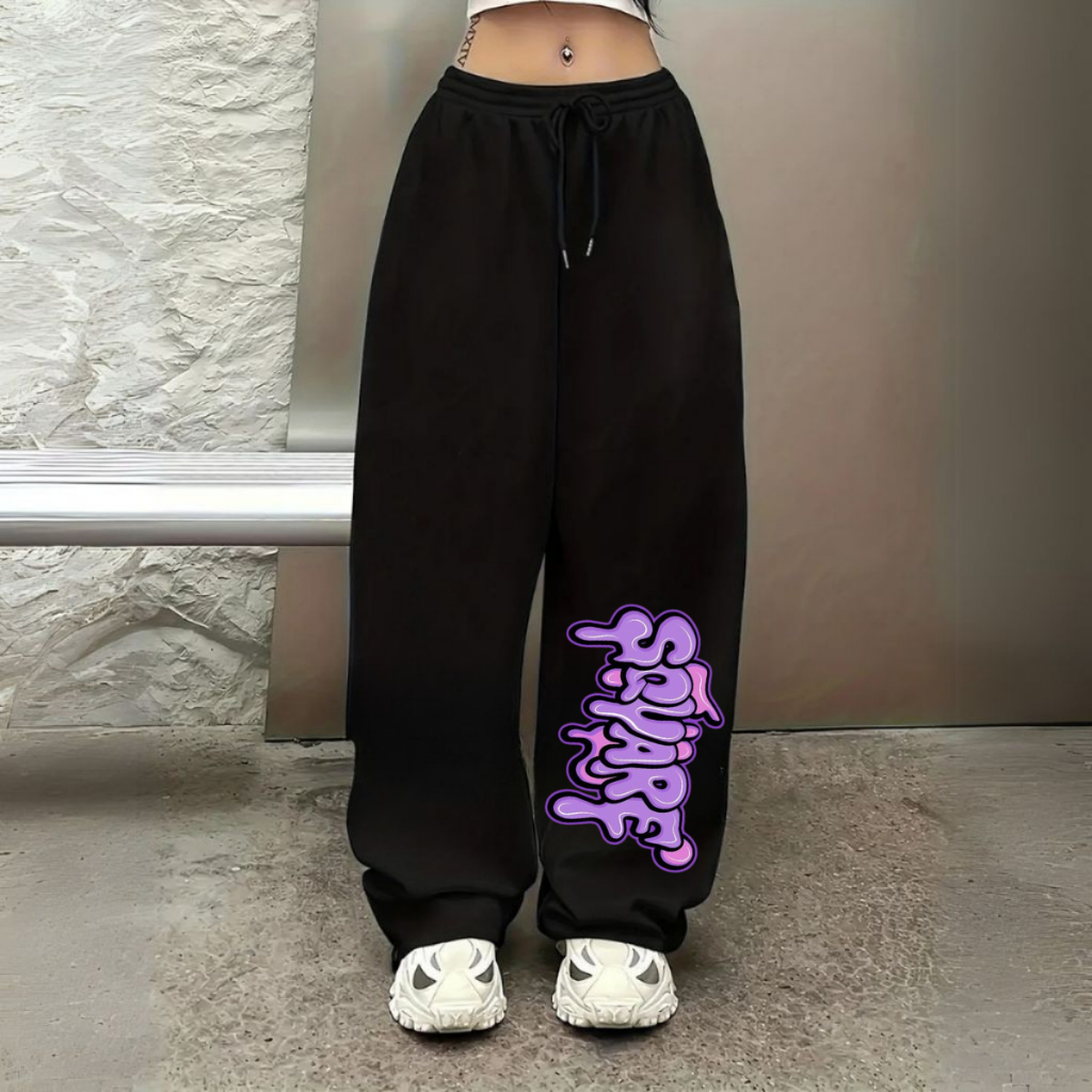Calça Larga Moletom Wide Leg Unissex Estilo Streetwear Hip Hop Square Grafiti