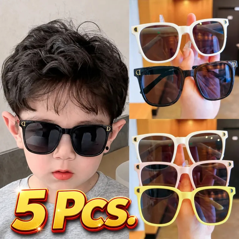5 Pçs Crianças Óculos De Sol Estilo Coreano Em Forma De D Acessórios Retro Fluxo Meninos E Meninas Quadro Quadrado Moda