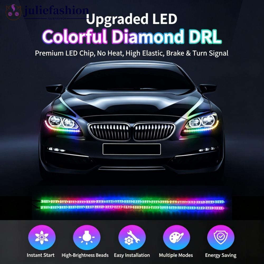 JULIEFASHION 1 A 2 30 Cm/60 Carro Flexível RGB LED DRL Strip Motocicleta APP Controle Luz Diurna Multicolorida Com Sinal