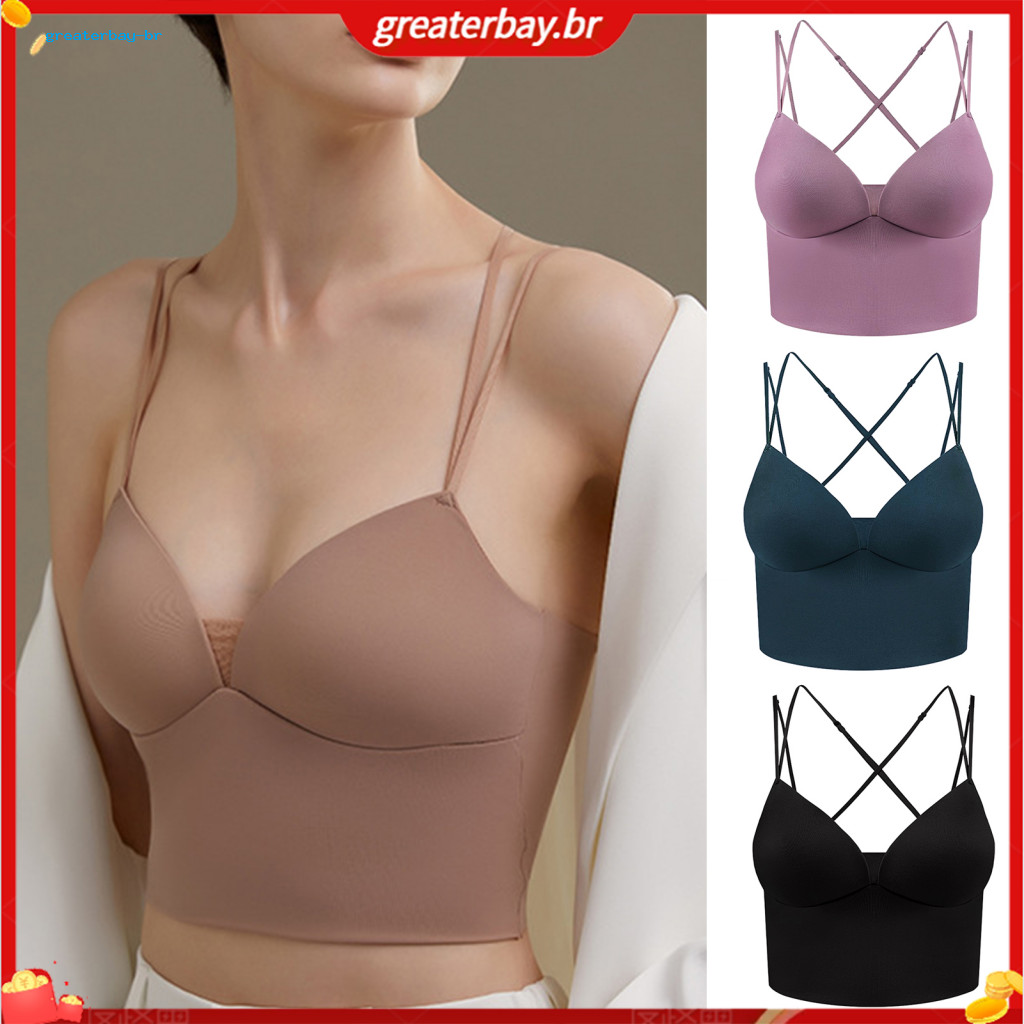 Women’s Spaghetti Strap Sports Bra Wireless Padded Bralette Soft Stretch Seamless No Underwire Comfortable Workout Top